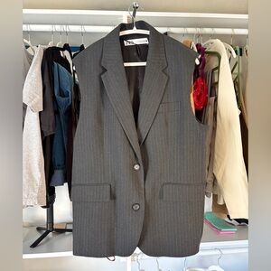Zara Charcoal Gray Pinstriped Vest